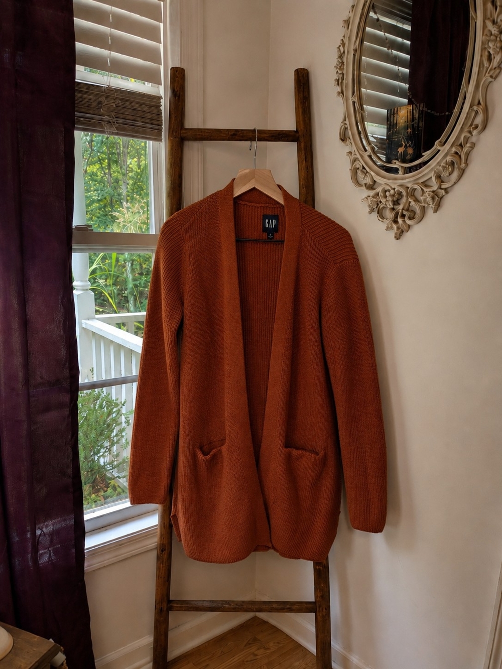 GAP Women's Open Front Cardigan Sweater in Deep Orange